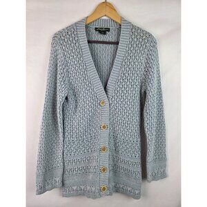 Eddie Bauer Women's Cardigan Sweater Size Medium Blue Chunky Knit Long Sleeve